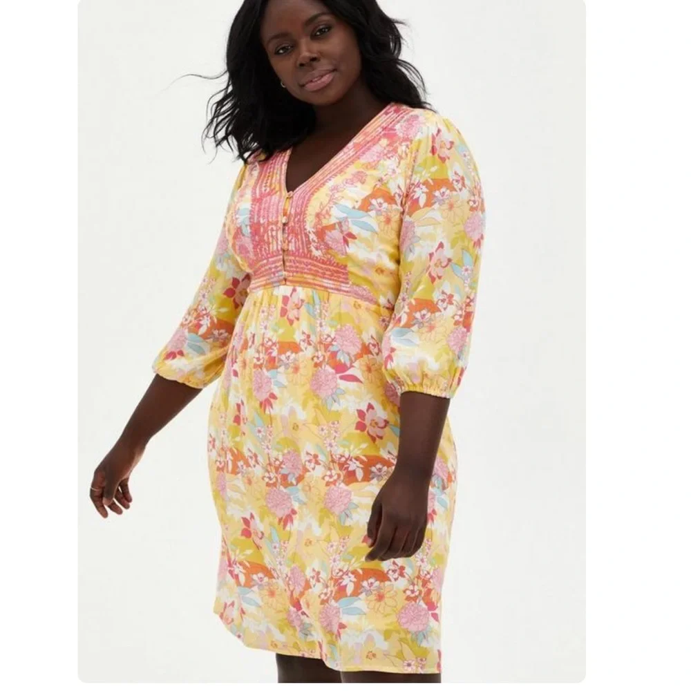 Torrid Peach Floral Gauze Hi-Lo Dress Sz 00 M‎ 10